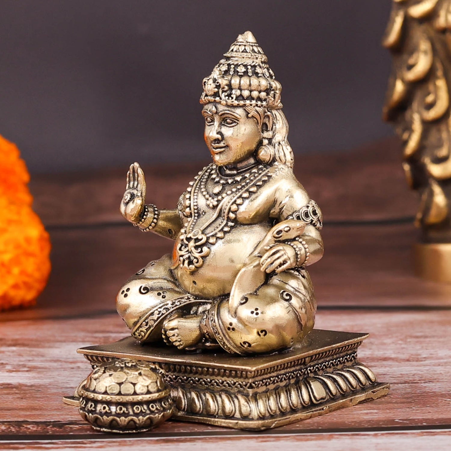 Brass Superfine Blessing Lord Kubera Idol 3 Inch - Image 5