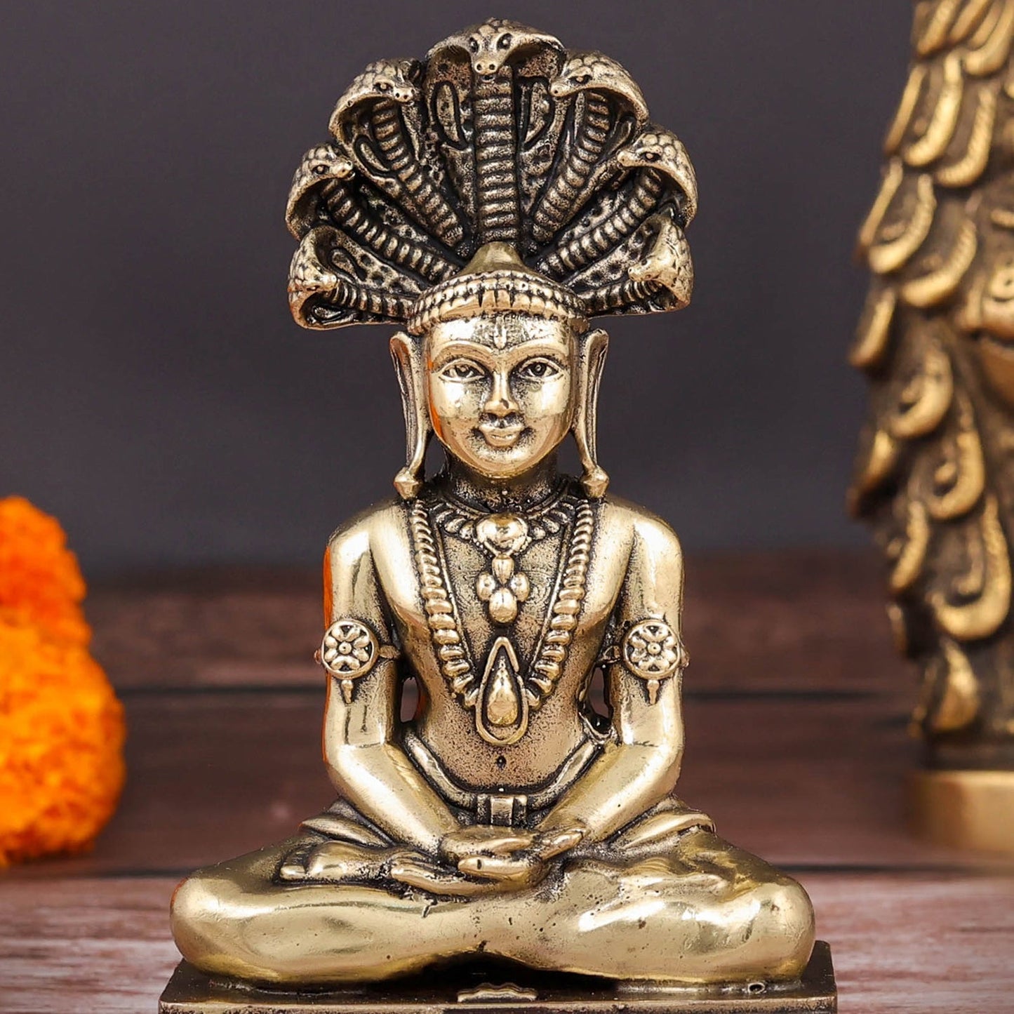 Brass Superfine Jain God Parshwanath Statue With Serpent 4 Inch