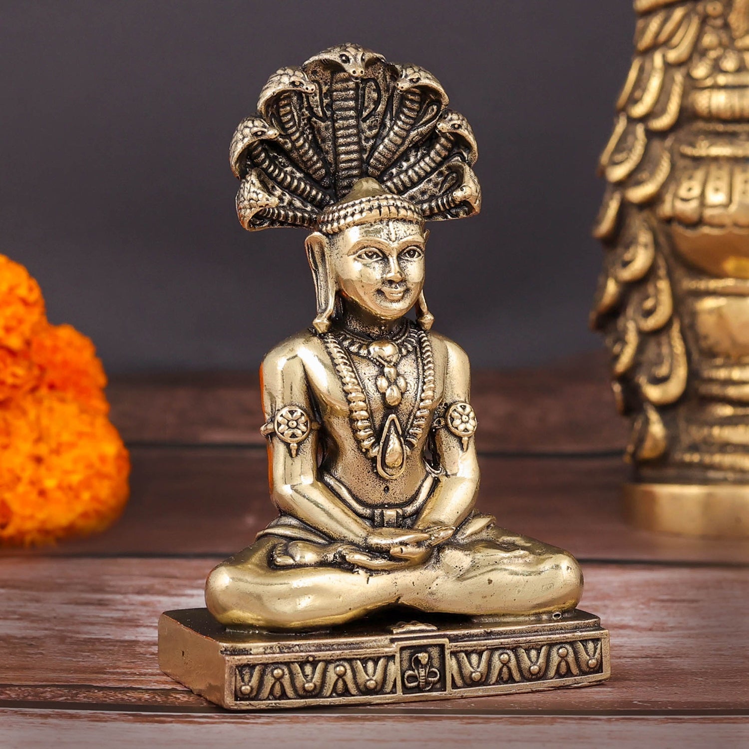 Brass Superfine Jain God Parshwanath Statue With Serpent 4 Inch - Image 4