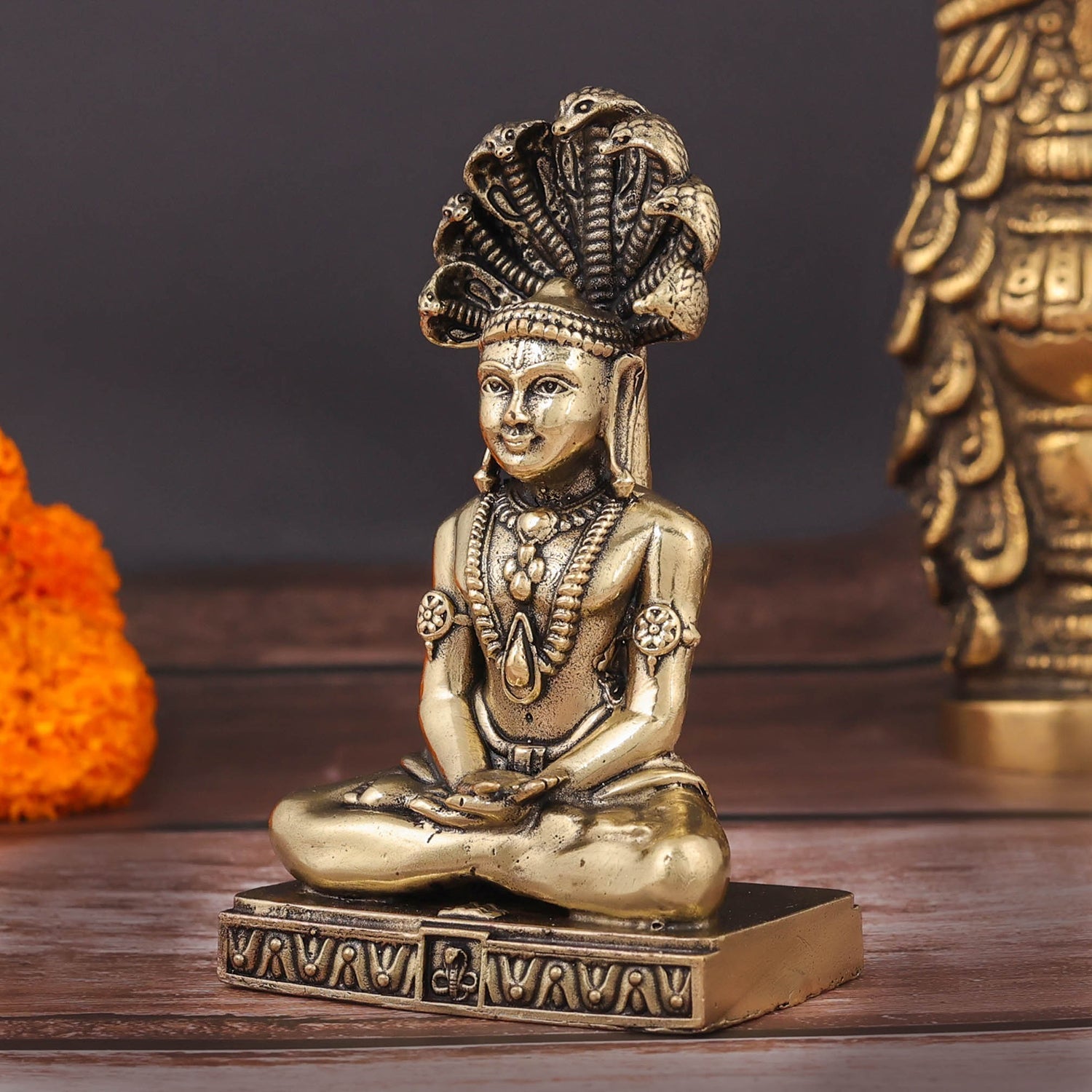 Brass Superfine Jain God Parshwanath Statue With Serpent 4 Inch - Image 5