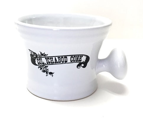 White Ceramic Apothecary Shave Mug - Black Col. Conk Logo - Eco-friendly - Sama Homes