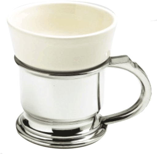White Ceramic Shave Mug with Pewter Caddy - No Logo