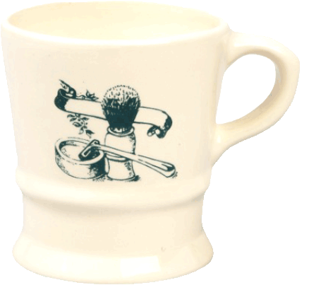 White Ceramic "A" Shave Mug (Green Razor & Brush Image) - No Logo