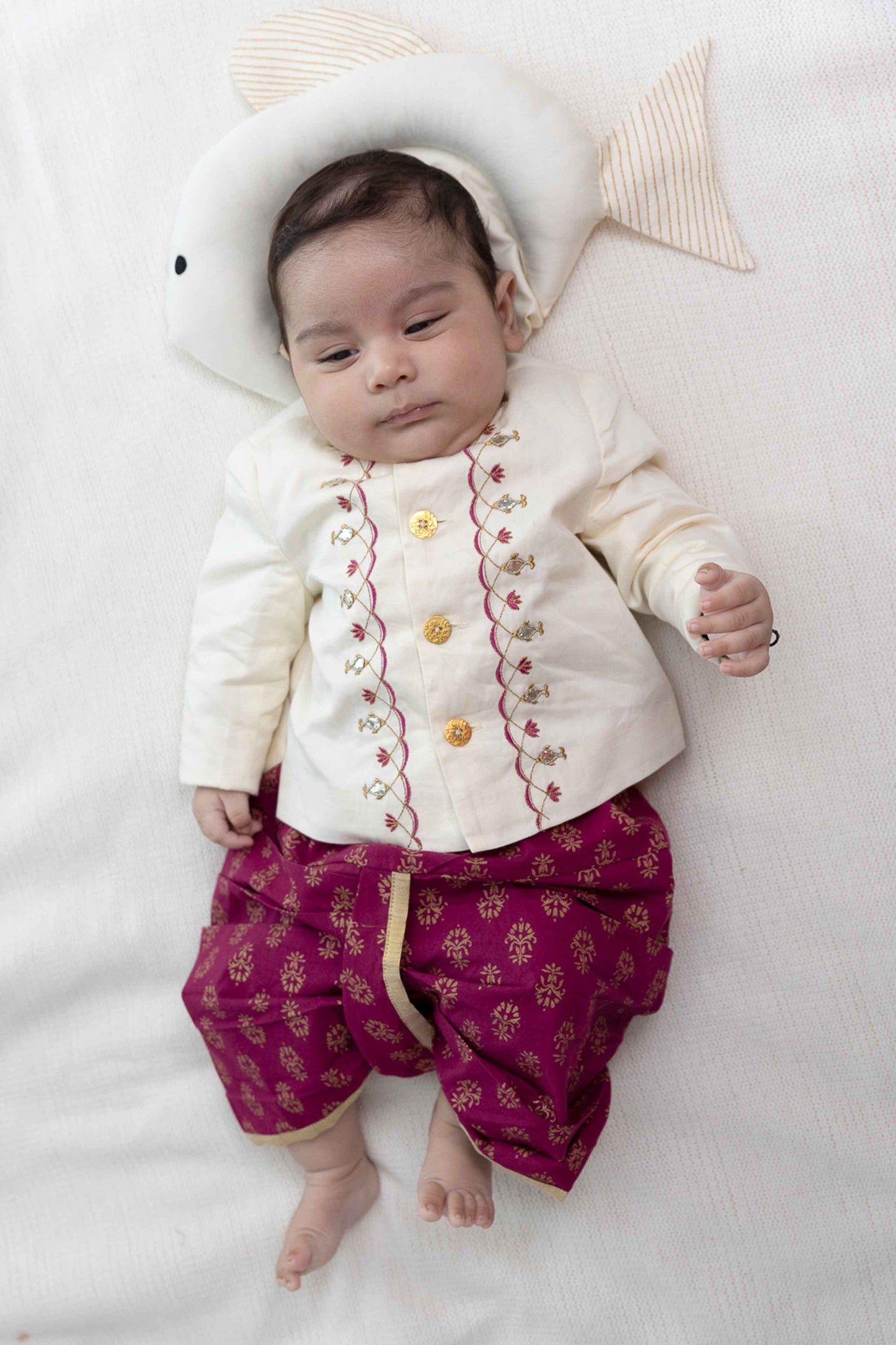 Nanhey Nawab Bandhgala Set - Cream