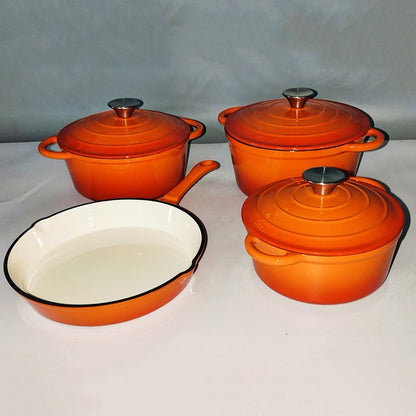 Inner White Enameled Cast-iron Cookware Household Enamel Soup Deep Stew Casserole Four-piece Set by SAMA Homes - 0 (View 7)