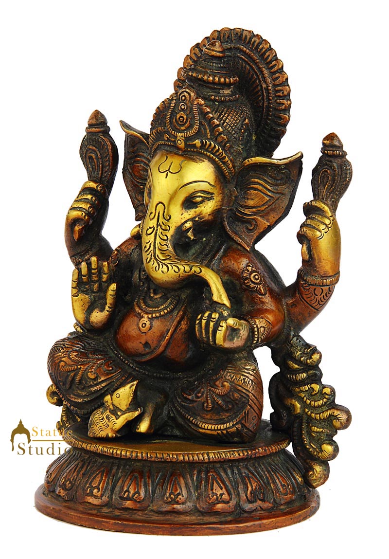 Brass sitting ganpati murti temple puja hindu gods figure statue 7" - Image 3