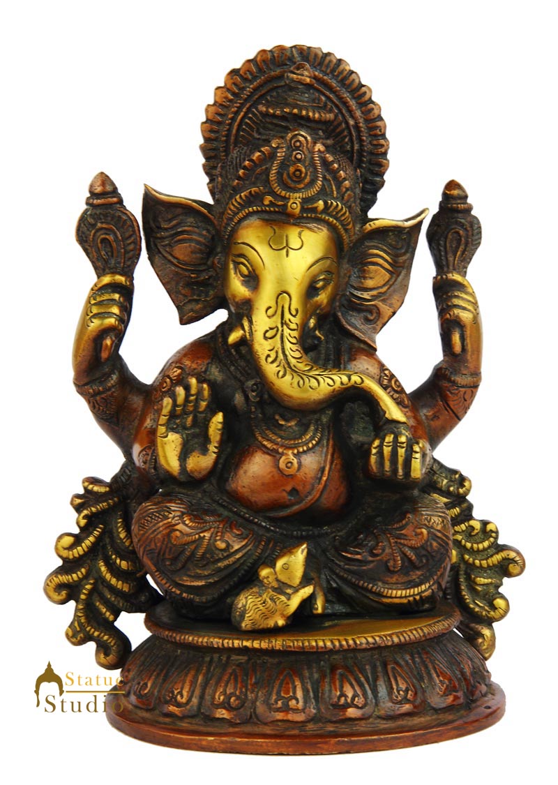 Brass sitting ganpati murti temple puja hindu gods figure statue 7"