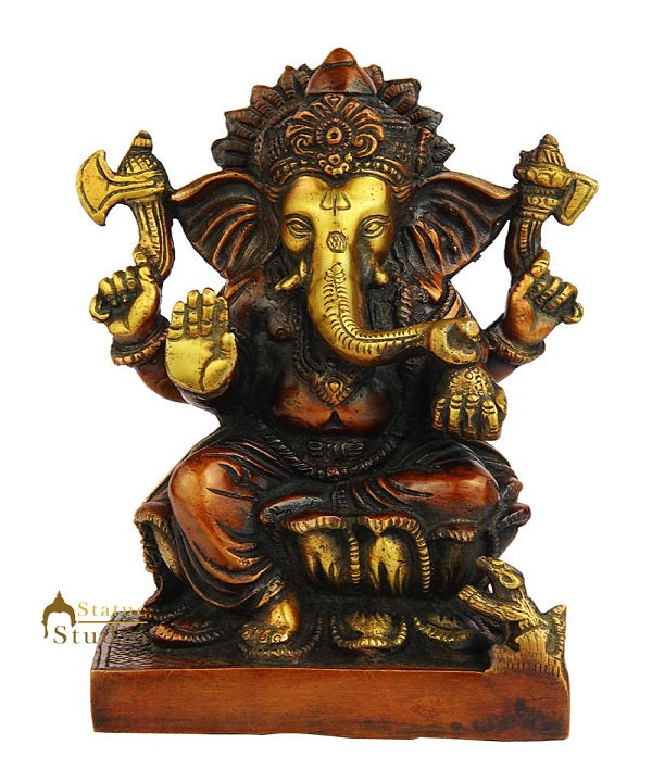 Brass elephant lord ganesha hindu gods statue idol figure 7" - Eco-friendly - Sama Homes