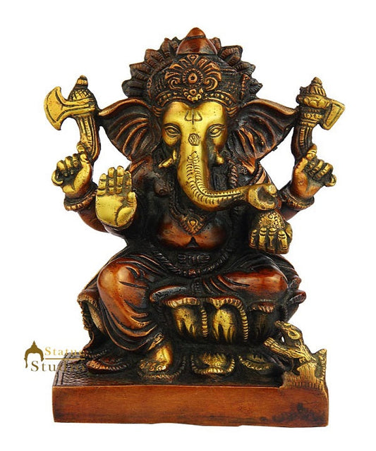 Brass elephant lord ganesha hindu gods statue idol figure 7"