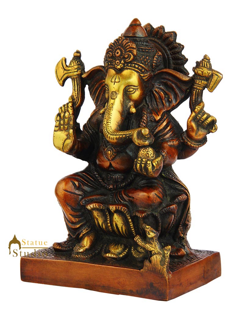 Brass elephant lord ganesha hindu gods statue idol figure 7" - Image 3