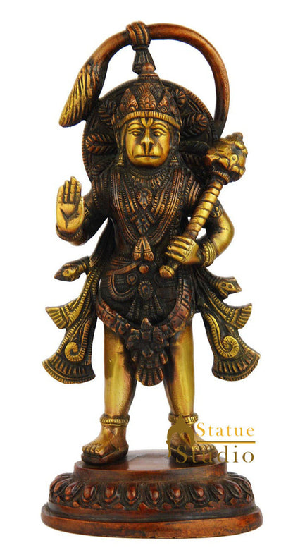 Brass Standing Hanuman Statue Antique Finish For Home Decor 9" by vendor-unknown - Hindu Gods (View 3)