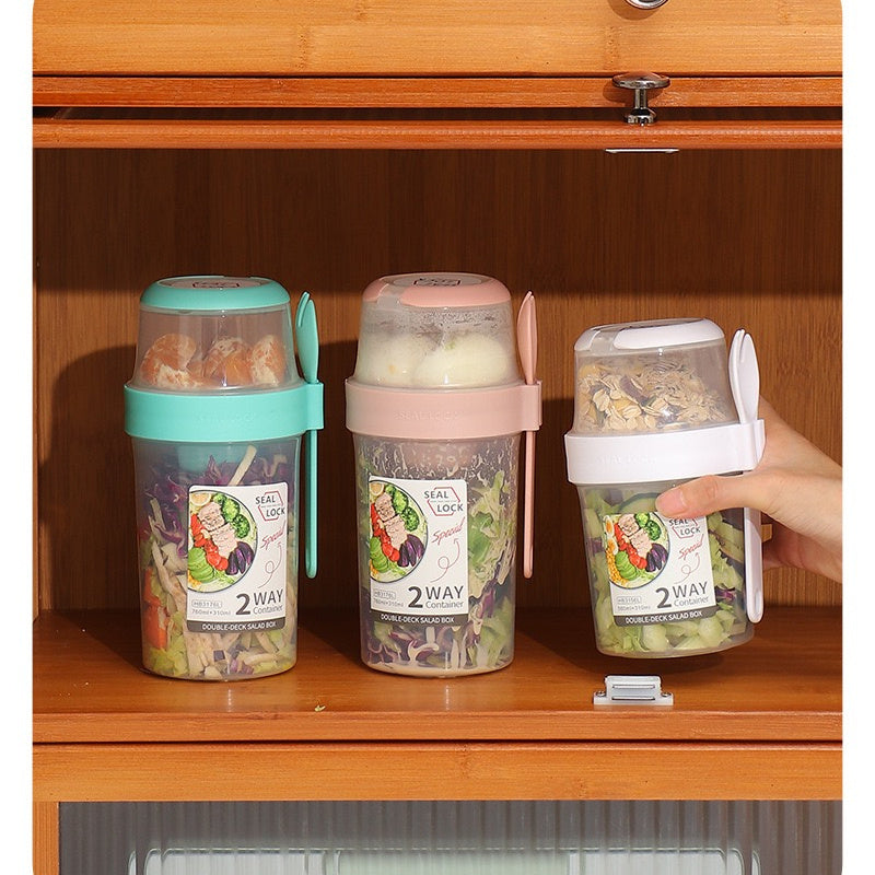 Portable Breakfast Oatmeal Cereal Nut Yogurt Salad Cup Container Set With Fork Sauce Cup Lid Bento Food Bowl Kitchen Lunch Box – Image 4