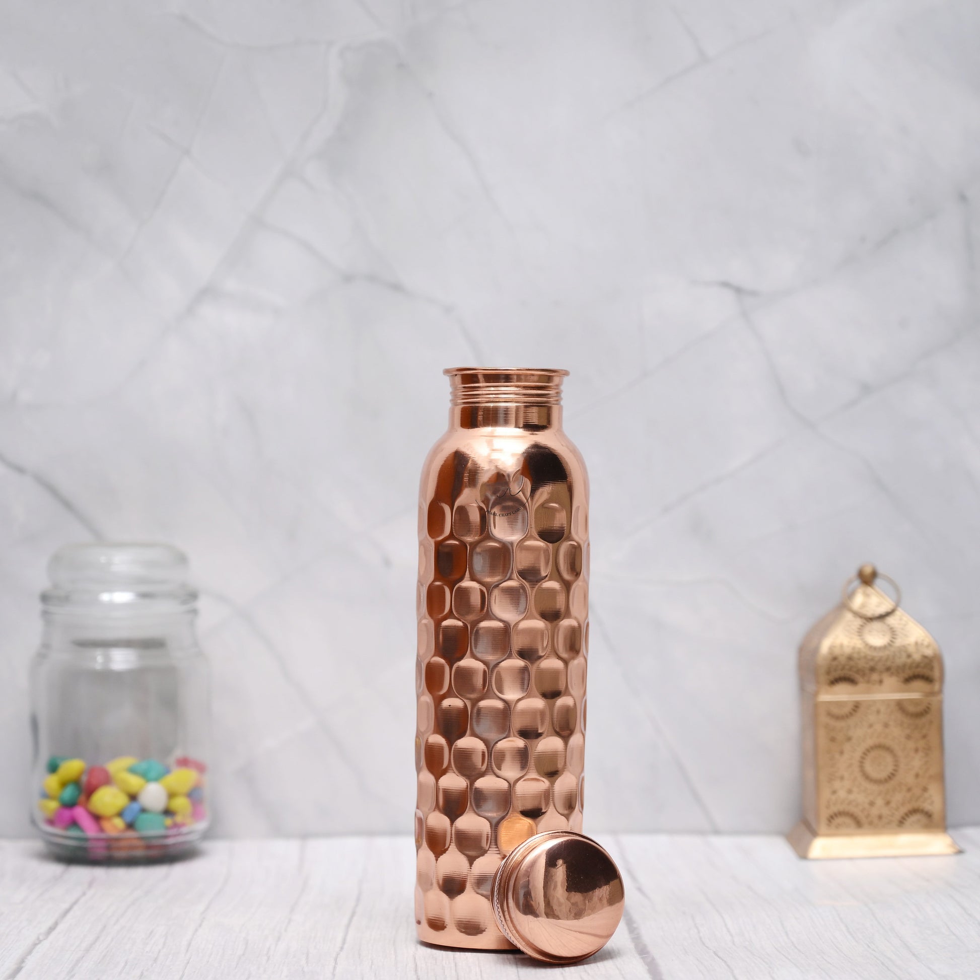 100% Pure Copper Water Bottle Brick Hammered 950ml Leak Proof – Image 2 - Image 2
