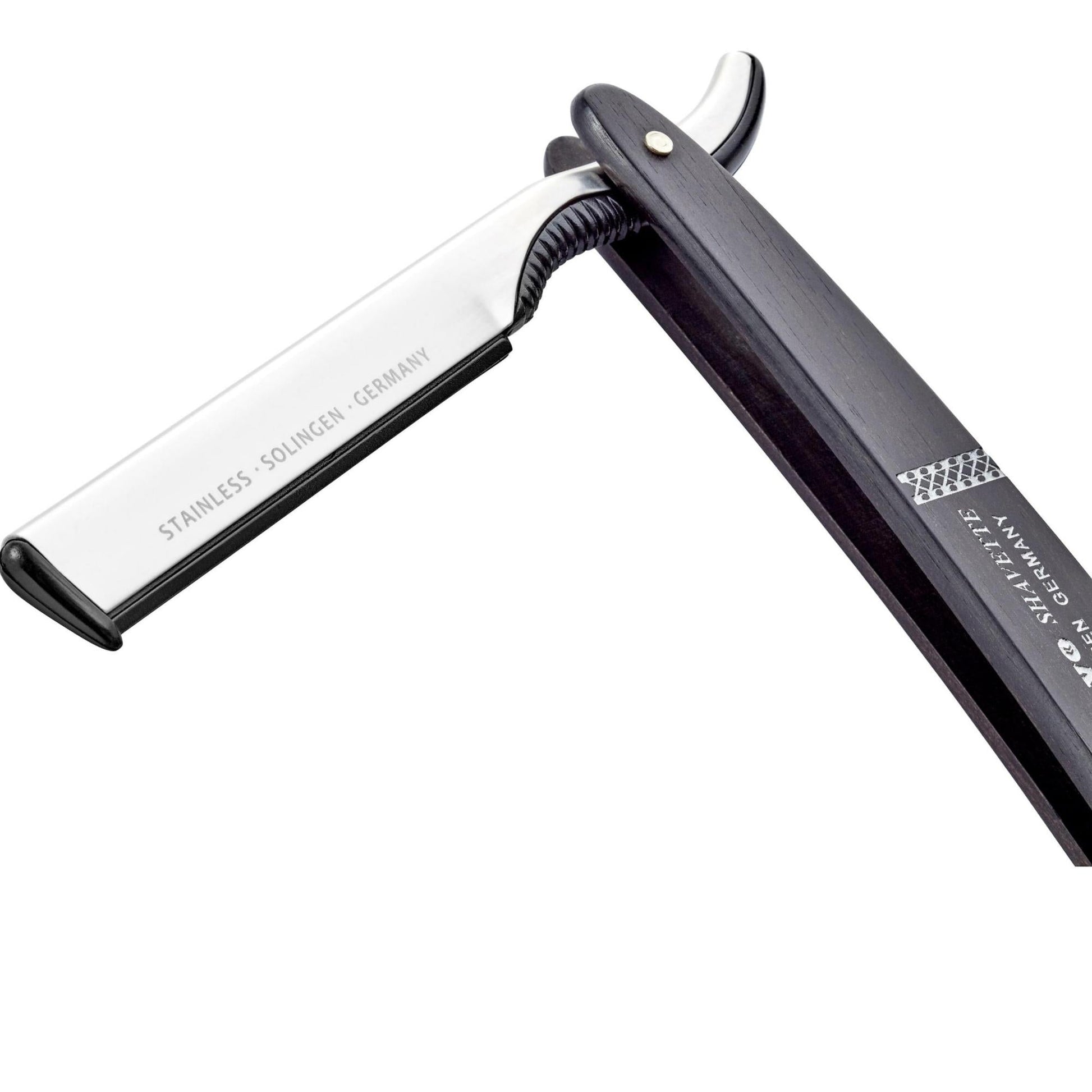 Dovo Shavette, Stainless Steel with Ebony Wood Handle & Lazer Silver Inlay - Image 8