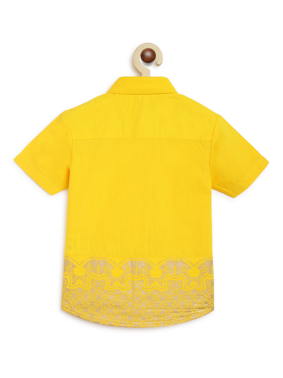 Boys Panel Gold Print Shirt-Yellow - Image 3