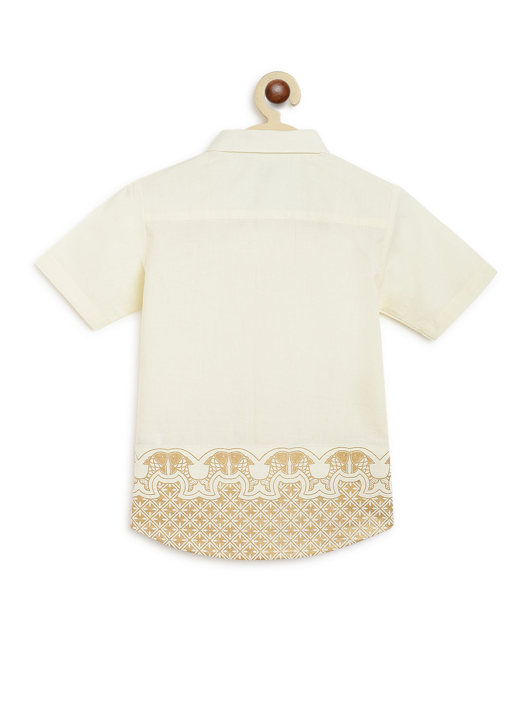 3 Pc Mundu Dhoti Shirt Set-Cream - Image 4