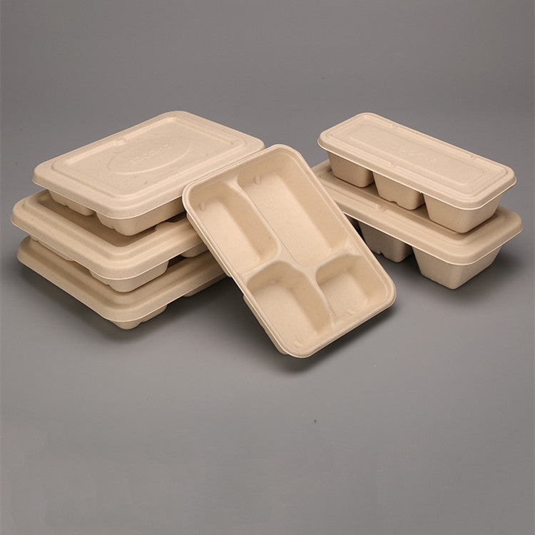 Disposable Four-compartment Lunch Box Lunch Box Environmentally Friendly Biodegradable Paper Pulp – Image 2 - Image 3
