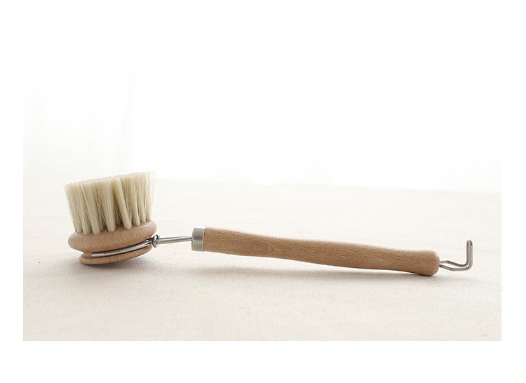 Eco-Friendly Beech Wood Handle Pot Brush with Durable Steel & Plastic Bristles