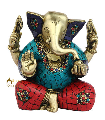 Brass ganesh elephant lord hindu gods nepal turquoise coral art religious art 6" by vendor-unknown - Hindu Gods (View 2)