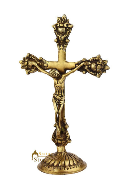 Brass Christian lord Jesus Cross india hand made statue religious craft idol 11" by vendor-unknown - Hindu Gods (View 3)