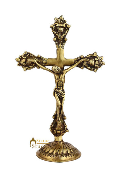 Brass Christian lord Jesus Cross india hand made statue religious craft idol 11" by vendor-unknown - Hindu Gods (View 2)