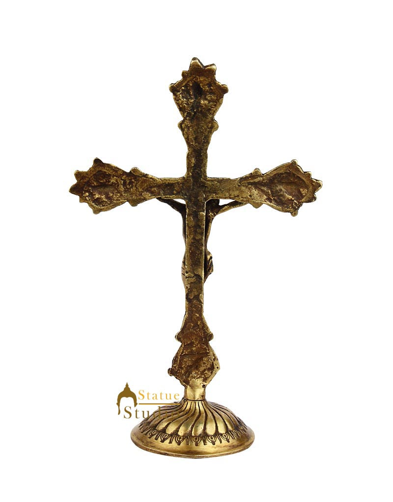 Brass Christian lord Jesus Cross india hand made statue religious craft idol 11" - Image 4