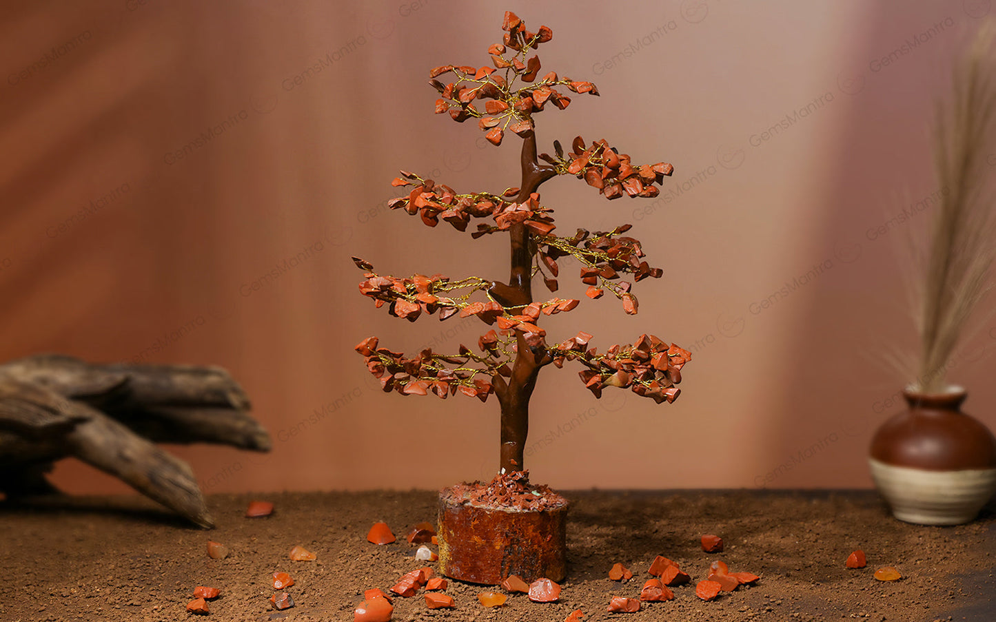 Wooden Red Jasper Crystal Tree