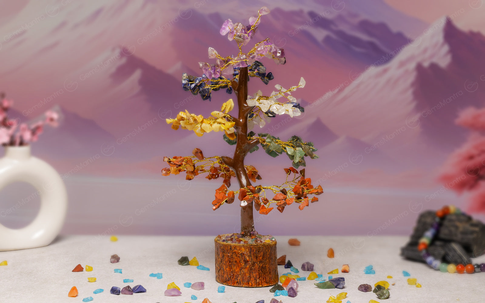 Wooden Seven Chakra Crystal Tree - Eco-friendly - Sama Homes