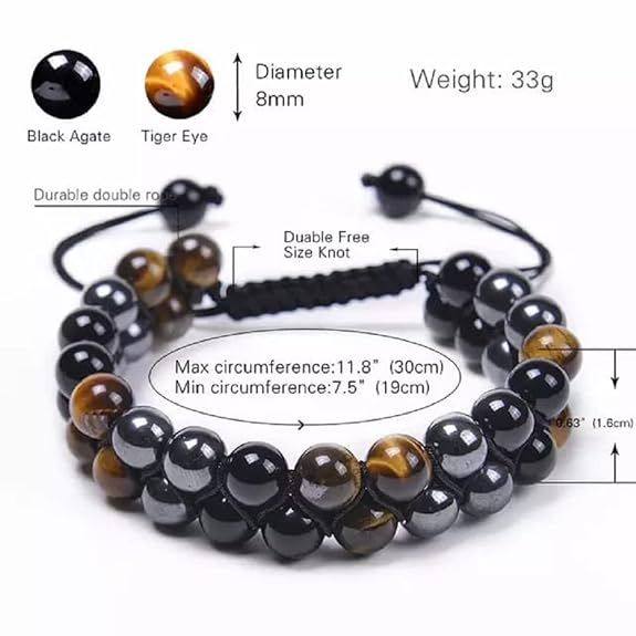 Tiger Eye- Hematite-Black Obsidian Bracelet – Double Layer for Protection, Remove Negative Energy . - Image 3
