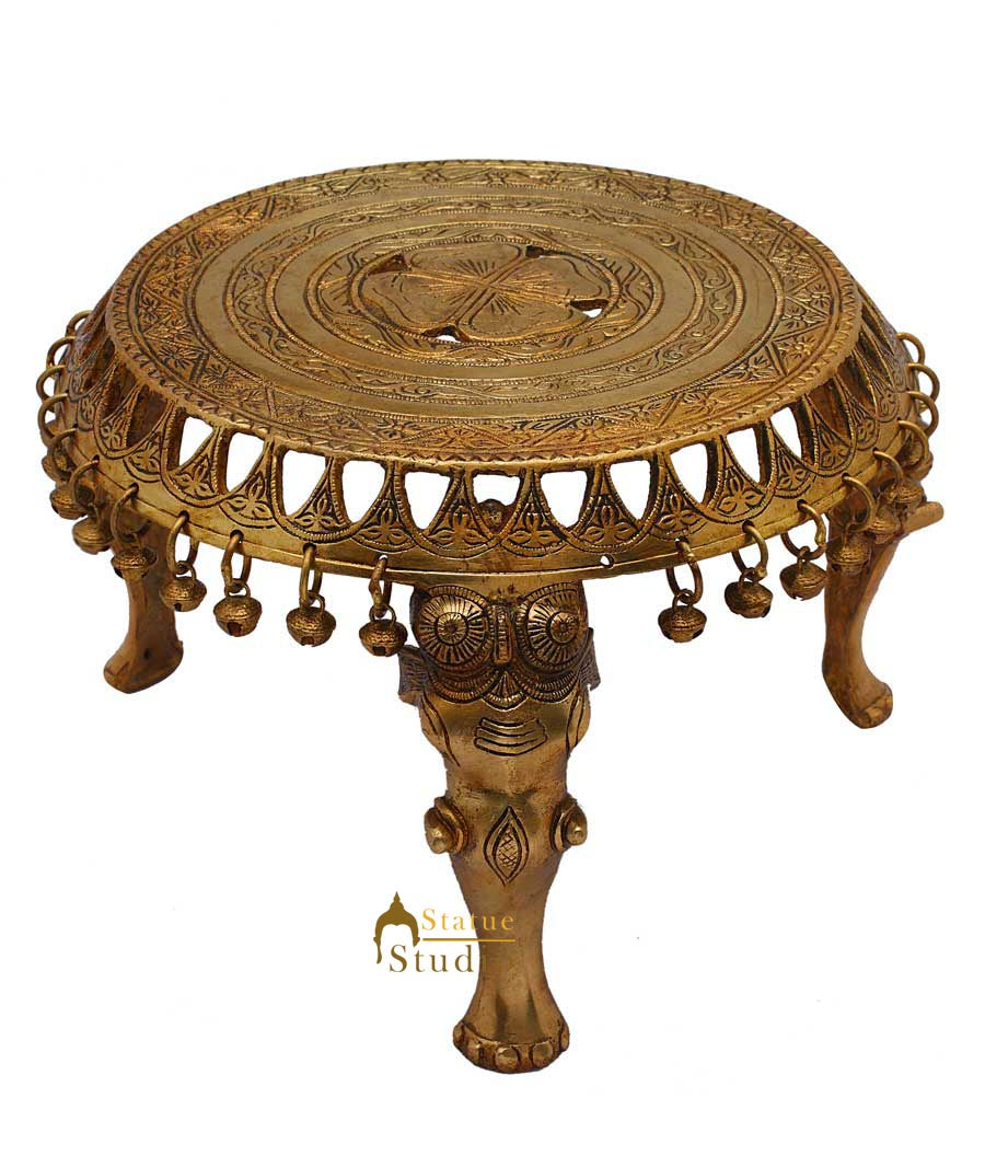 Brass Round Spiritual Décor Religious Temple Puja Chowki 8 Inch - Eco-friendly - Sama Homes