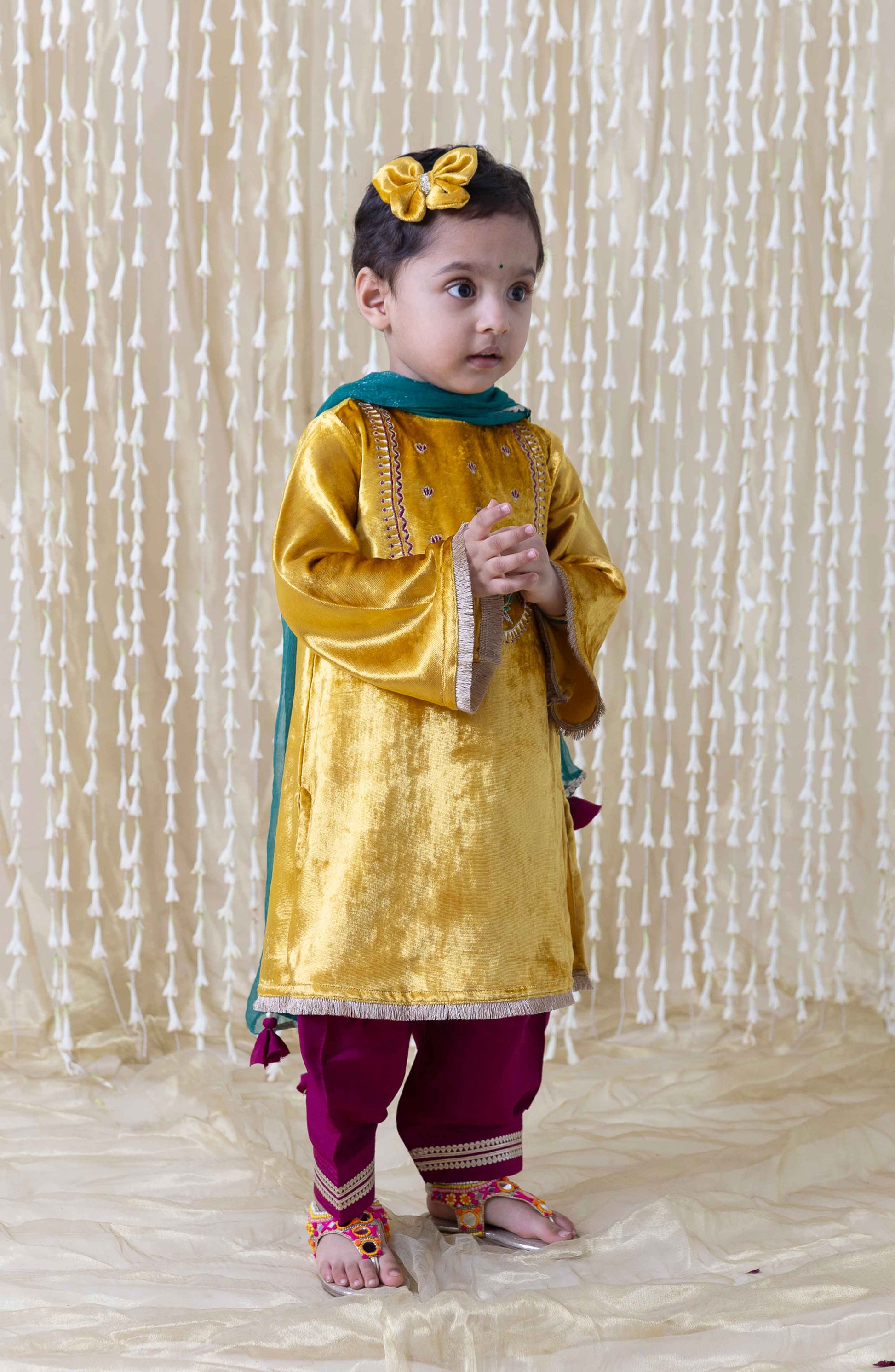 Noor Velvet Suit for Girls - Yellow - Image 4