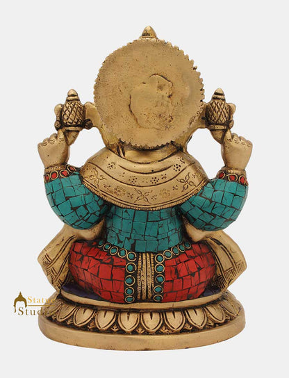 Brass ganesh elephant lord hindu gods nepal turquoise coral art religious art 8" by vendor-unknown - Hindu Gods (View 4)