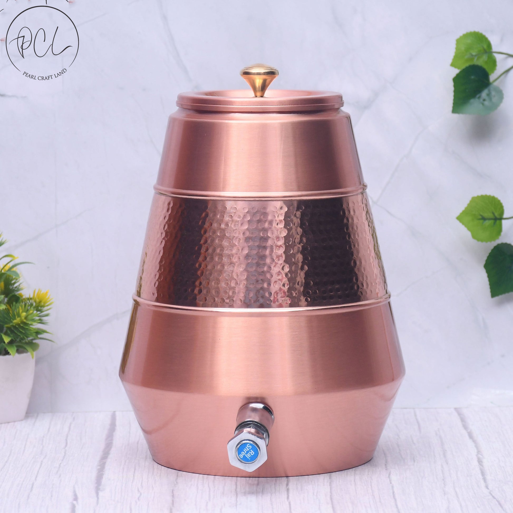Pure Copper Water Dispenser Conical Half Hammered Designed Capacity 5000 ML. - Eco-friendly - Sama Homes