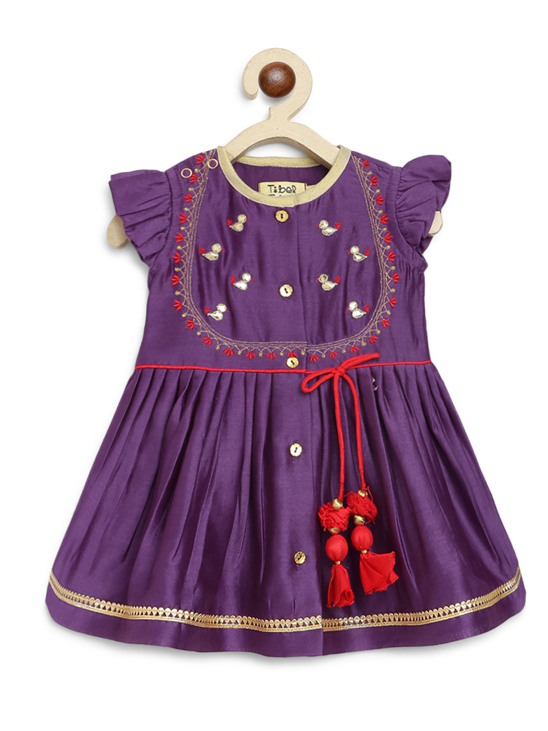 Baby Girl Bird Embroidery Jamna Set - Purple - Image 5