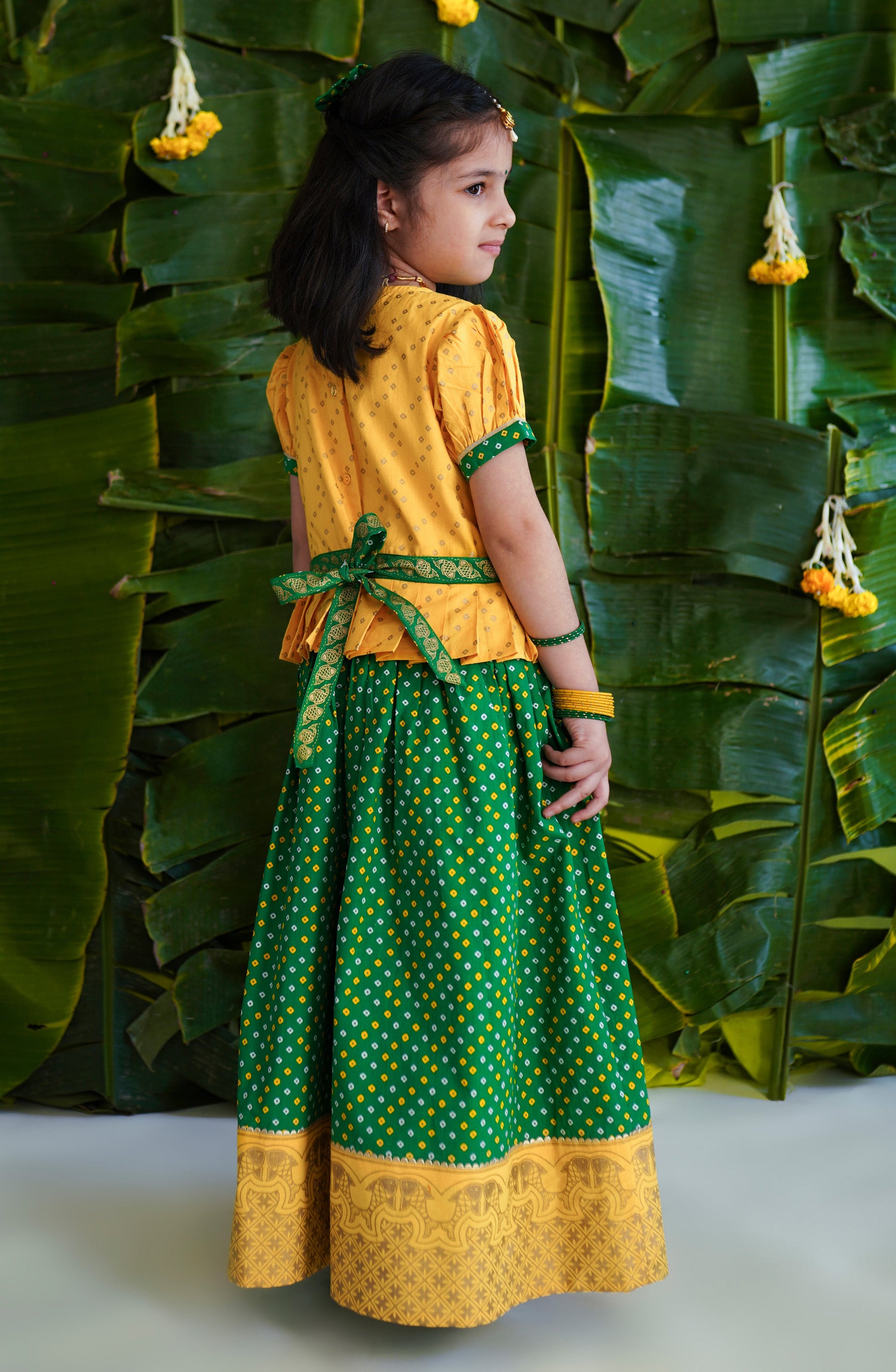 Girl Bandhani Pattu Pavdai-Yellow - Image 2