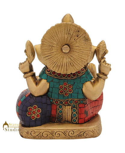 Brass ganesh elephant lord hindu gods hinduism turquoise coral religious art 6" by vendor-unknown - Hindu Gods (View 4)