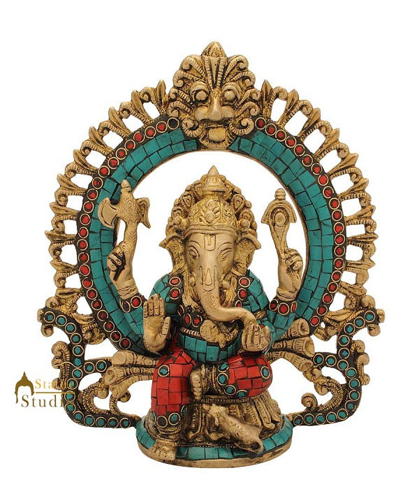 Hindu god elephant lord ganesha nepal turquoise coral beads religious decor 9" - Eco-friendly - Sama Homes
