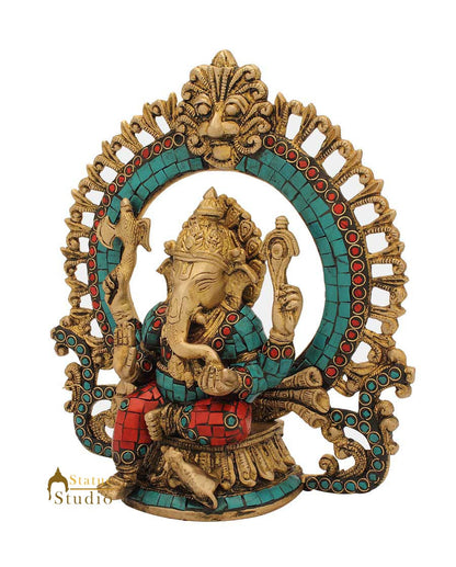 Hindu god elephant lord ganesha nepal turquoise coral beads religious decor 9" by vendor-unknown - Hindu Gods (View 3)