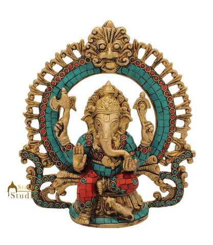 Hindu god elephant lord ganesha nepal turquoise coral beads religious decor 9" by vendor-unknown - Hindu Gods (View 2)