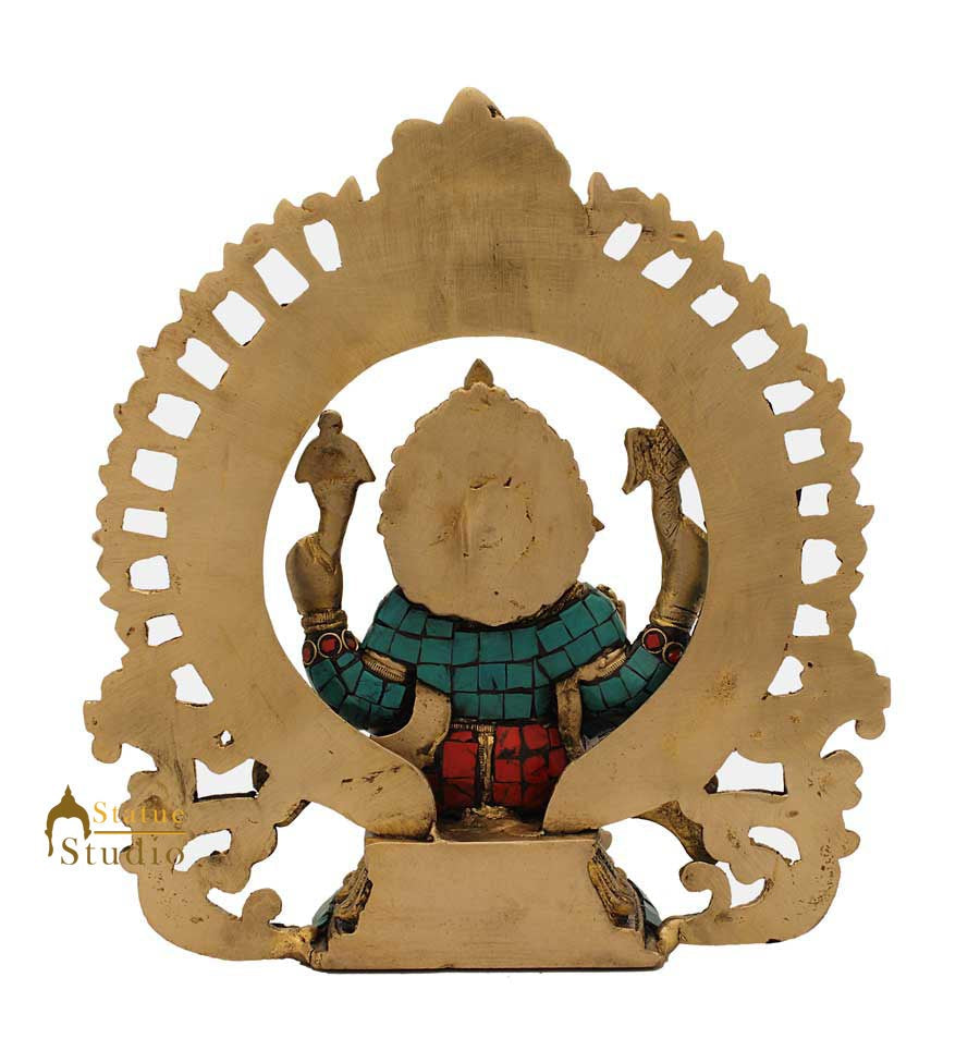 Hindu god elephant lord ganesha nepal turquoise coral beads religious decor 9" - Image 4