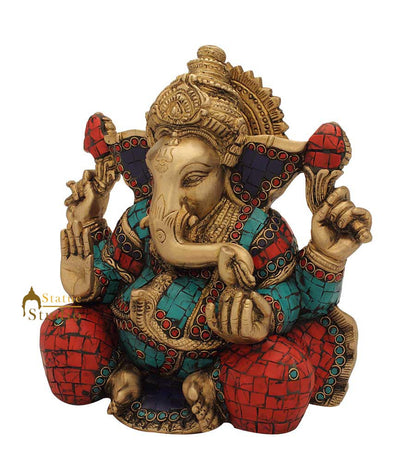 Hindu god elephant lord ganesha statue nepal turquoise coral religious decor 9" by vendor-unknown - Hindu Gods (View 3)