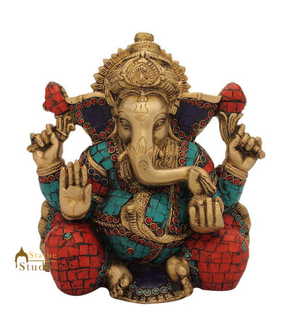 Hindu god elephant lord ganesha statue nepal turquoise coral religious decor 9" by vendor-unknown - Hindu Gods (View 2)