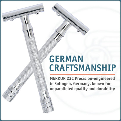 Merkur 23C 3-Piece DE Safety Razor, Closed Comb, Knurled Extra Long Handle, Chrome by Merkur - Double Edge Safety Razors (View 3)