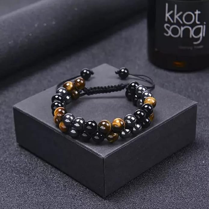 Tiger Eye- Hematite-Black Obsidian Bracelet – Double Layer for Protection, Remove Negative Energy . - Image 2