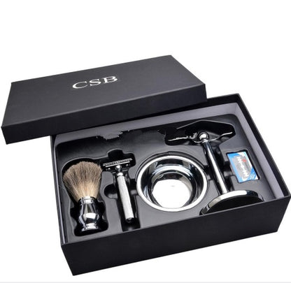 Luxury Shaving Set for Men – Double Edge Safety Razor with Badger Hair Brush, Chrome Stand, Shaving Soap Bowl, Gift Box & 10 Free Blades – Sama Homes