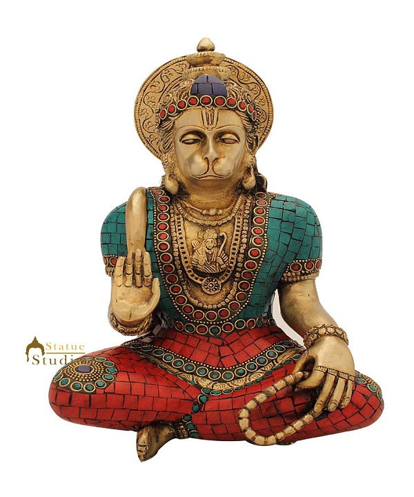 Brass Blessing Lord Hanuman Statue Stone Work For Home Decor 1 Feet - Image 2
