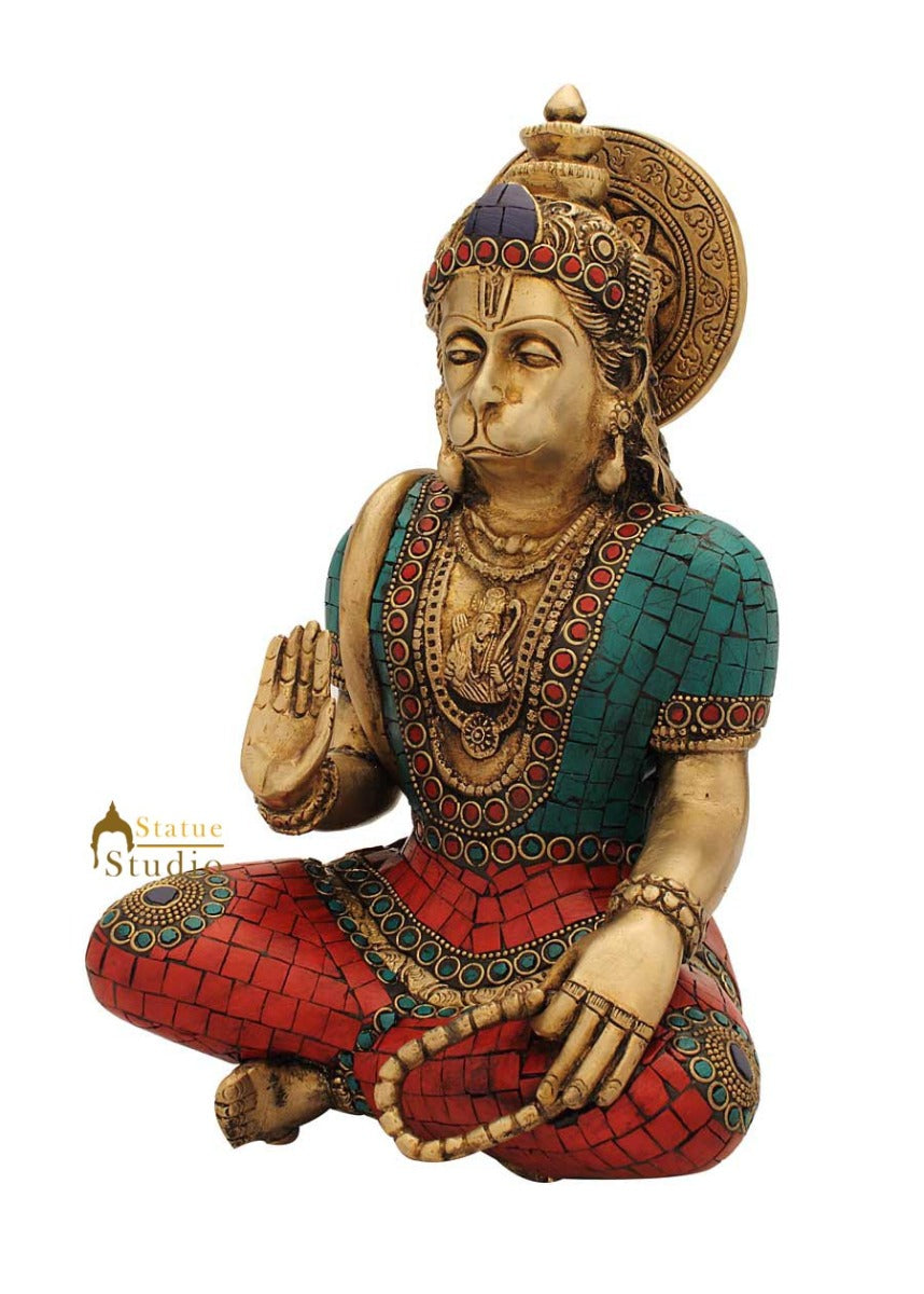 Brass Blessing Lord Hanuman Statue Stone Work For Home Decor 1 Feet - Image 4