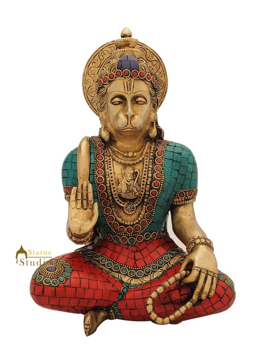 Brass Blessing Lord Hanuman Statue Stone Work For Home Decor 1 Feet - Image 3