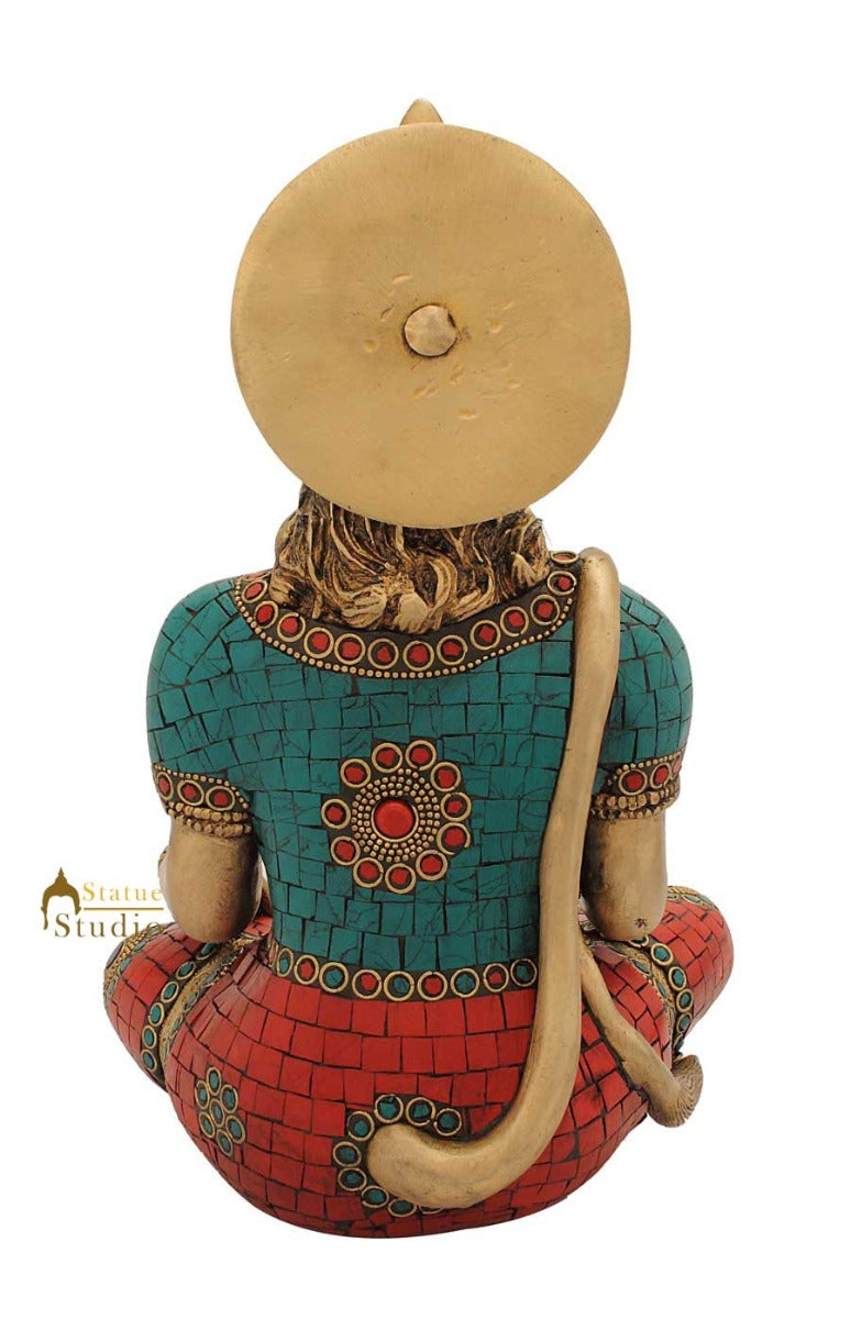 Brass Blessing Lord Hanuman Statue Stone Work For Home Decor 1 Feet - Image 5