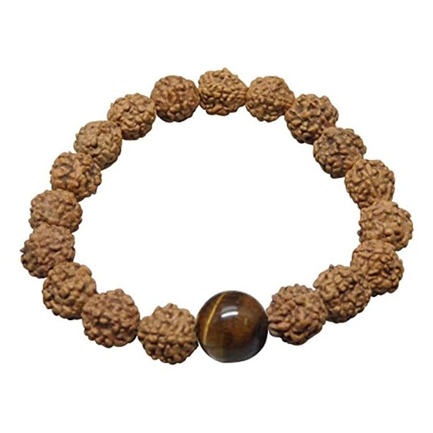 5 Mukhi Indonesia Rudraksha Bracelet with Natural Tiger Eye Bead - Eco-friendly - Sama Homes